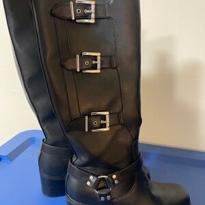 Nine West Black Knee-High Boots with Buckle Accents
